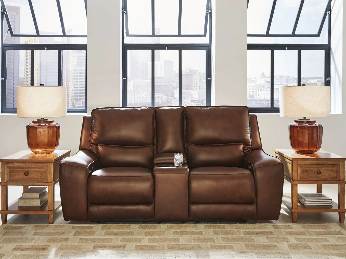 DeepWakes Power Reclining Loveseat / Console / Adjustable Headrest | 2 Pieces | Leather | Living Room