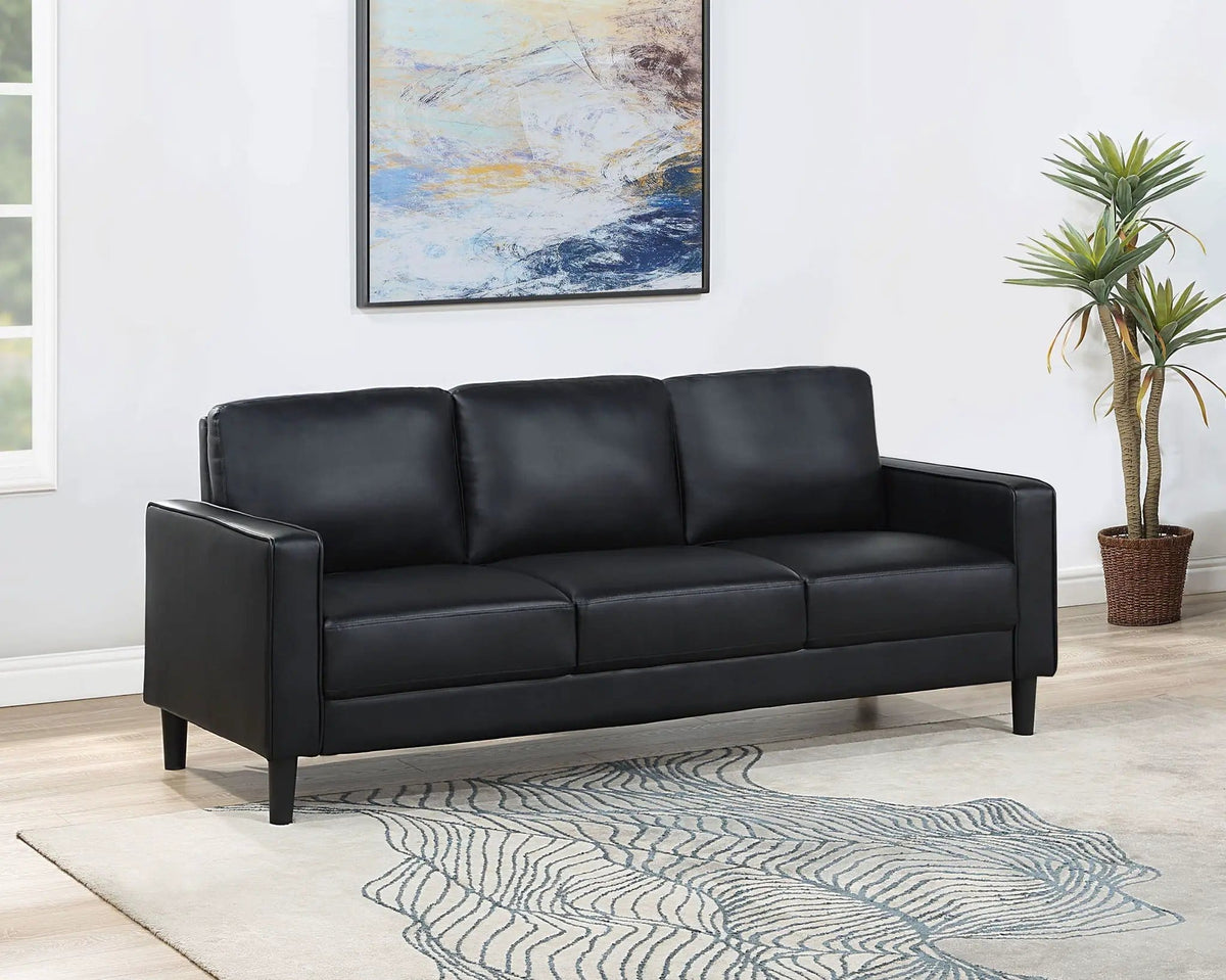 Ruth Upholstered Track Arm Sofa | 76.5 x 31.5 x 33.5 in | Faux Leather | Black