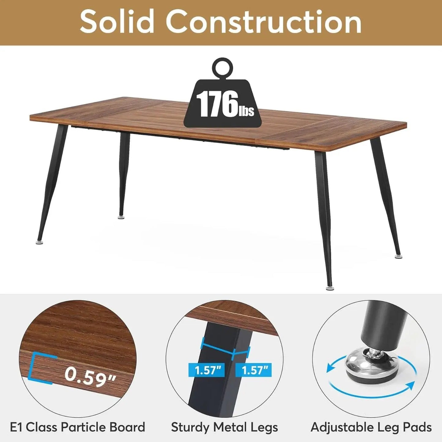 70.9 Inch Dining Table For 6 To 8 With Metal Legs Rustic from PriceLows™