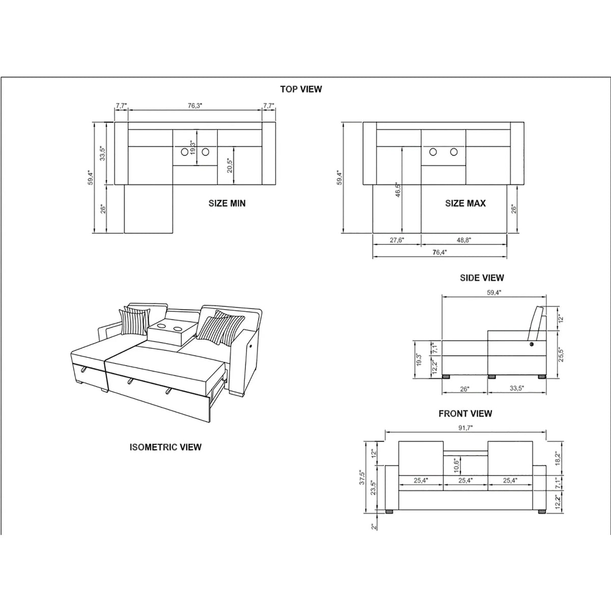Ford Reversible Pull Out Sofa Bed | Light Gray | Plush Cushioning | Transitional Style