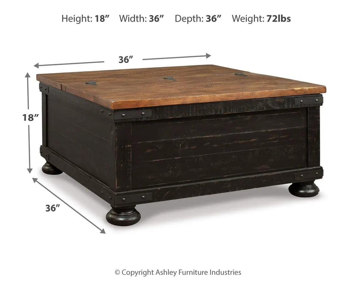 Valebeck Lift Top Cocktail Table | 36 x 36 x 18 in | Engineered Wood | Black / Brown