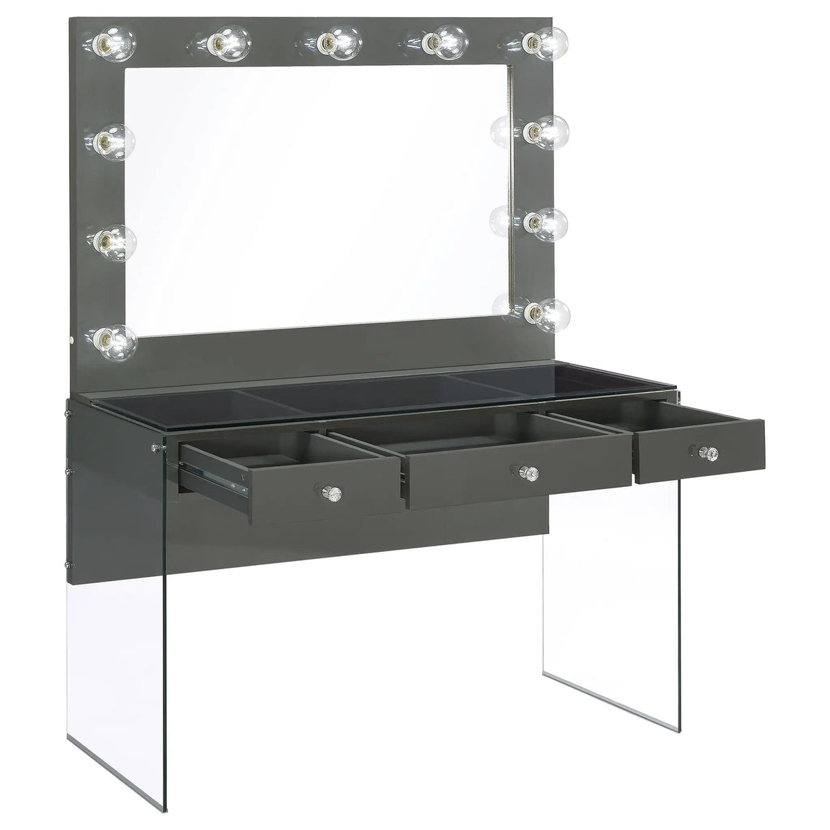 Afshan 3-drawer Vanity Set with Lighting Grey High Gloss | 47 x 18.75 x 61.5 in | Tempered Glass | Bathroom