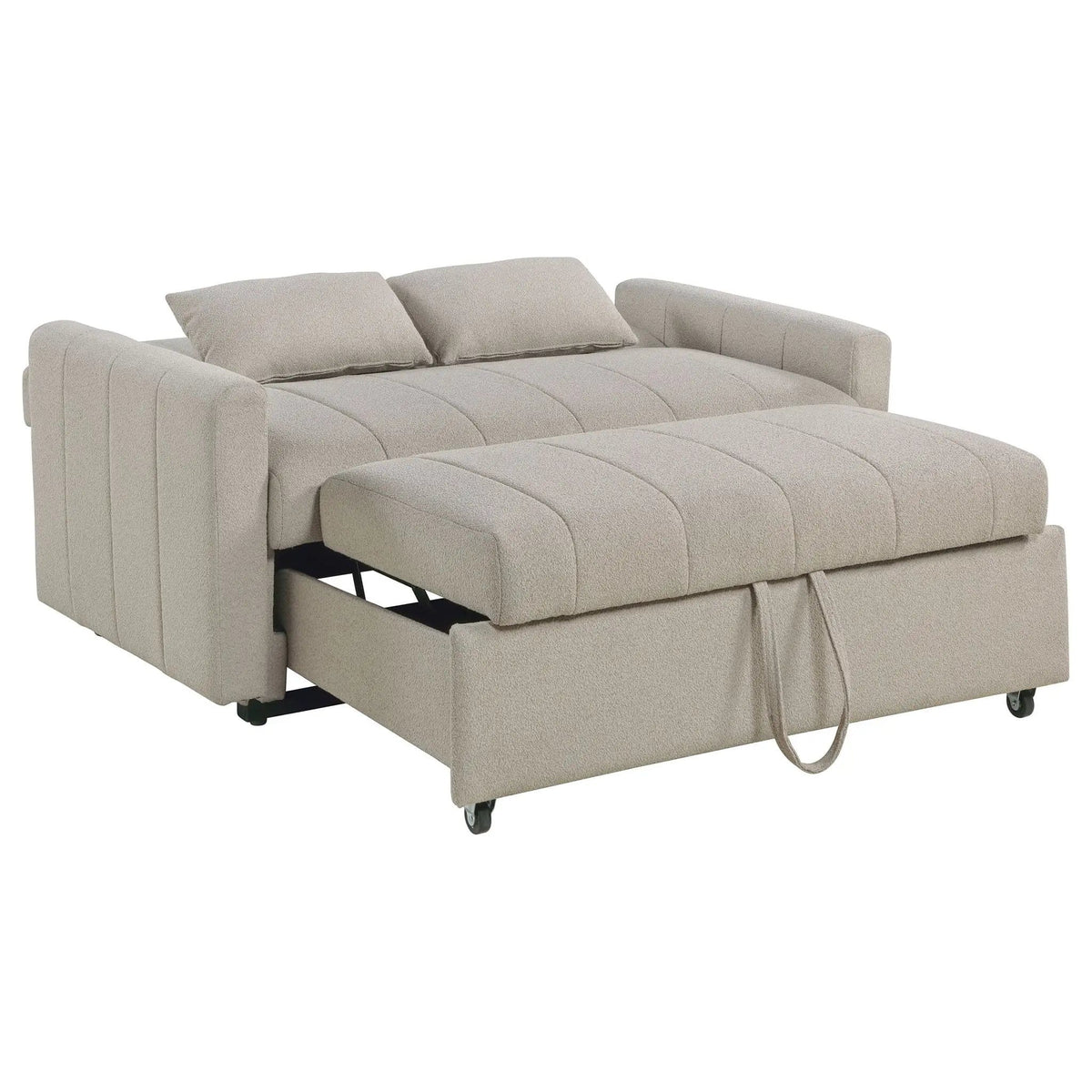 Portland Boucle Upholstered Sleeper Sofa Bed Latte Sleeper Loveseat | 59.75 x 34 x 36.5 in | Boucle | Bedroom