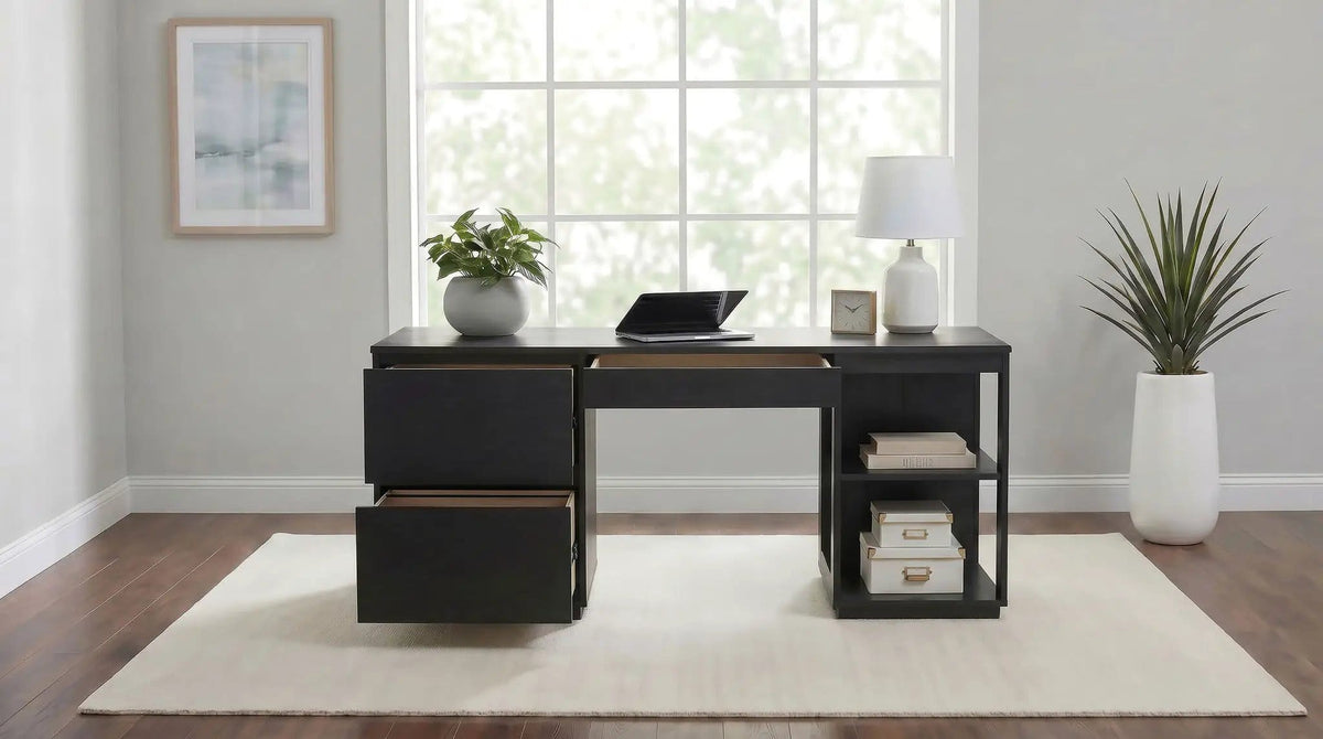 Harkes 75-inch 3-drawer Computer Desk with Adjustable Shelf Coffee Bean | 75 x 24 x 30 in | Rubberwood & Engineered Wood | Home Office