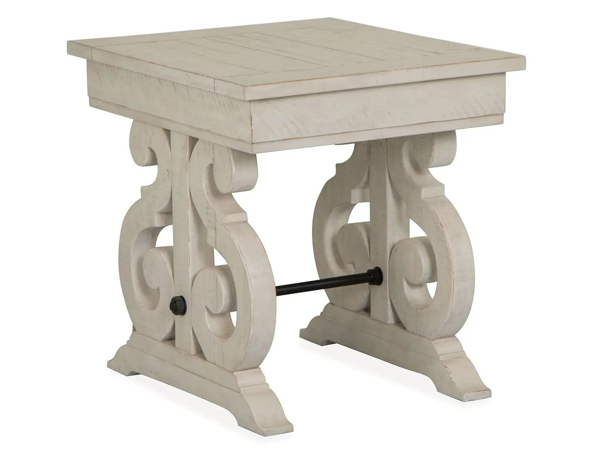 Bronwyn Rectangular End Table | Alabaster Finish | Pine Solids And Metal | 50 Lb Top Capacity