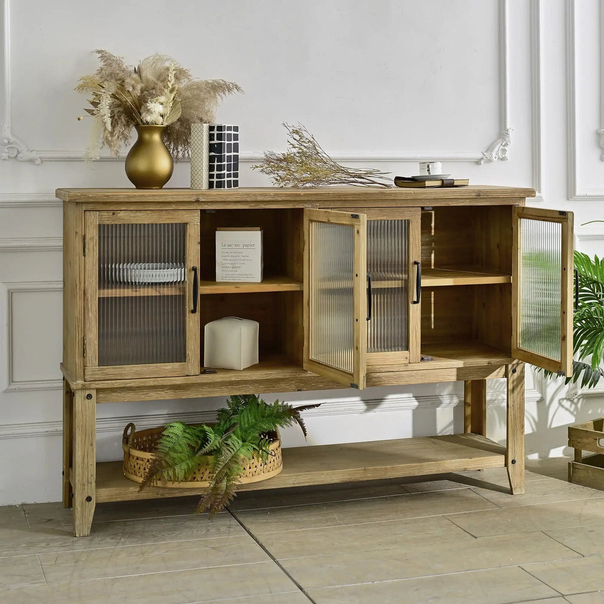 Rectangle Accent Sideboard Cabinet With Storage Shelf, Cabinet For Kitchen Natural | 59.06 x 14.17 x 39.37 in | Wood | Dining Room