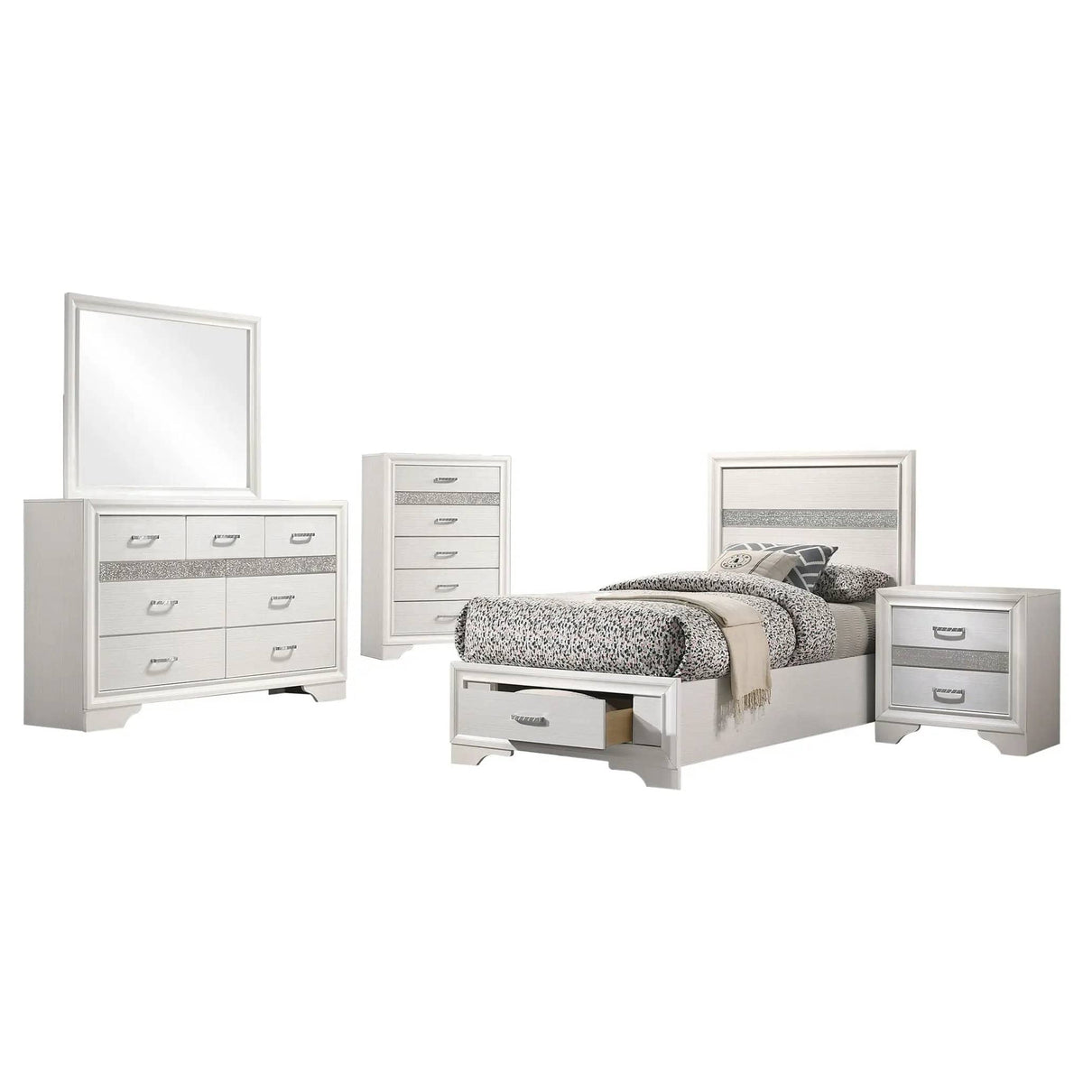 Miranda 5-piece Twin Bedroom Set (Style 2) | 5-Piece Set | Bedroom Furniture | White