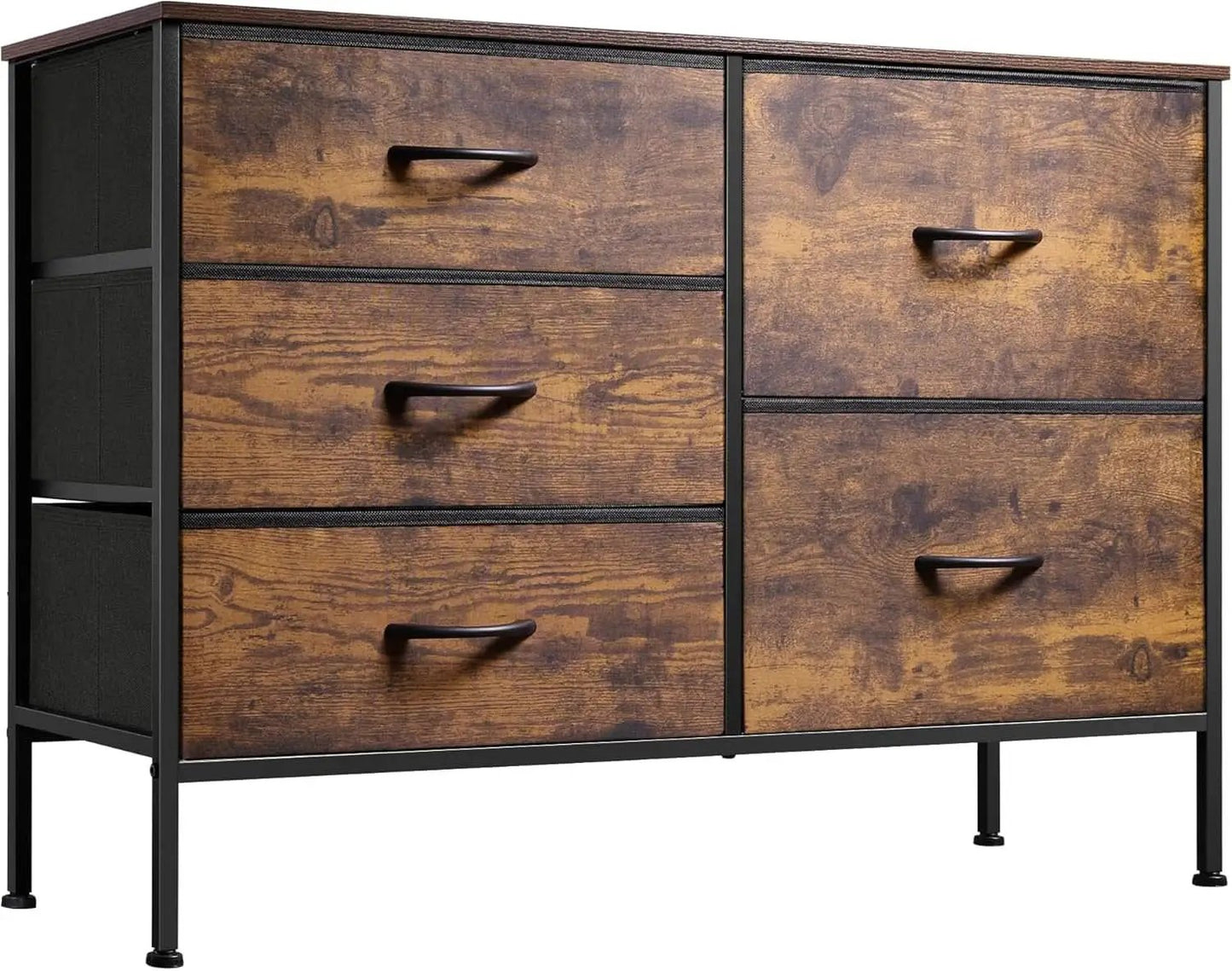Rustic Brown Wood Grain 5 Drawer Dresser For Bedroom from PriceLows™