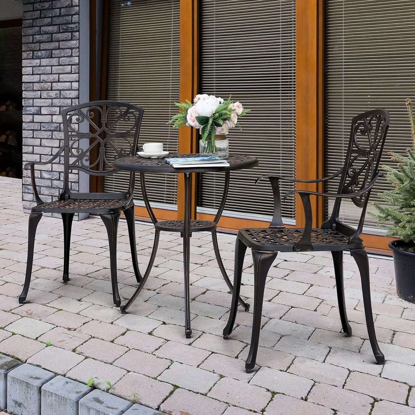 Black Bistro Set Umbrella Hole Cast Aluminum Outdoor Patio from PriceLows™