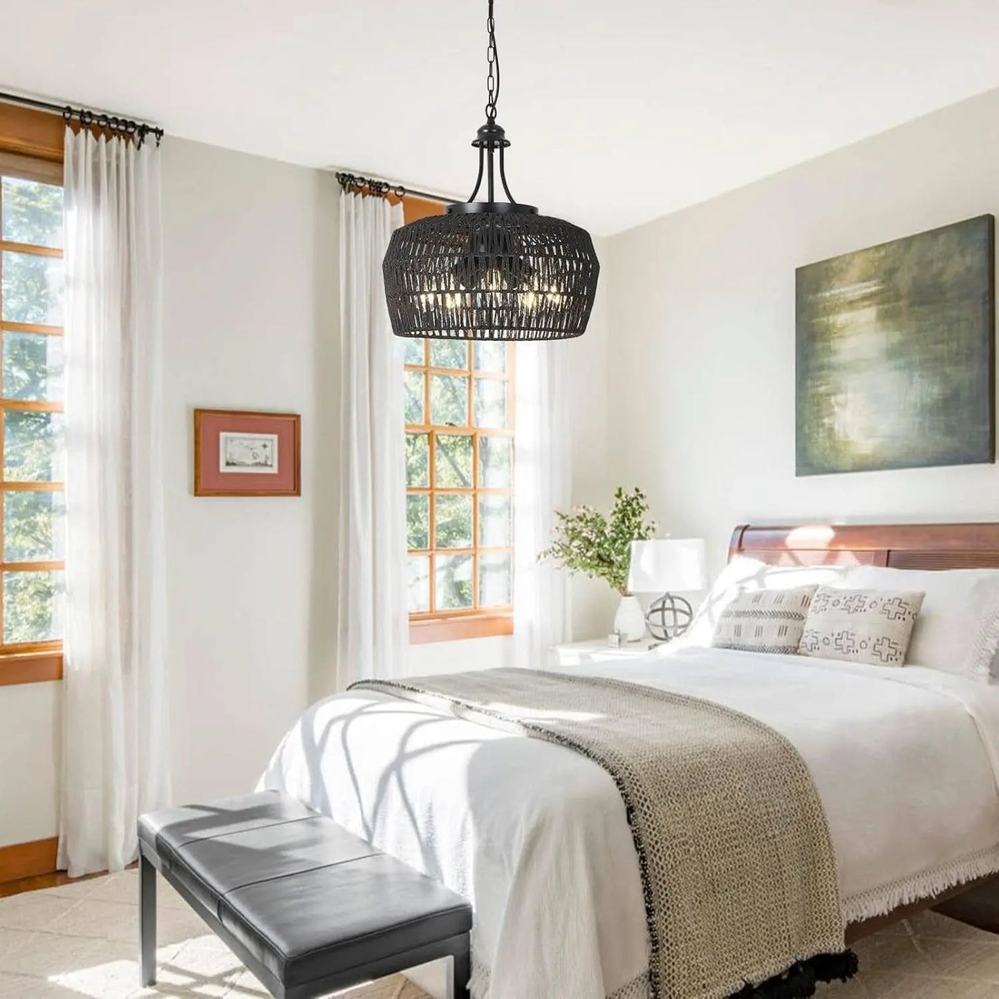 Five Light Black Chandelier For Farmhouse Dining Room