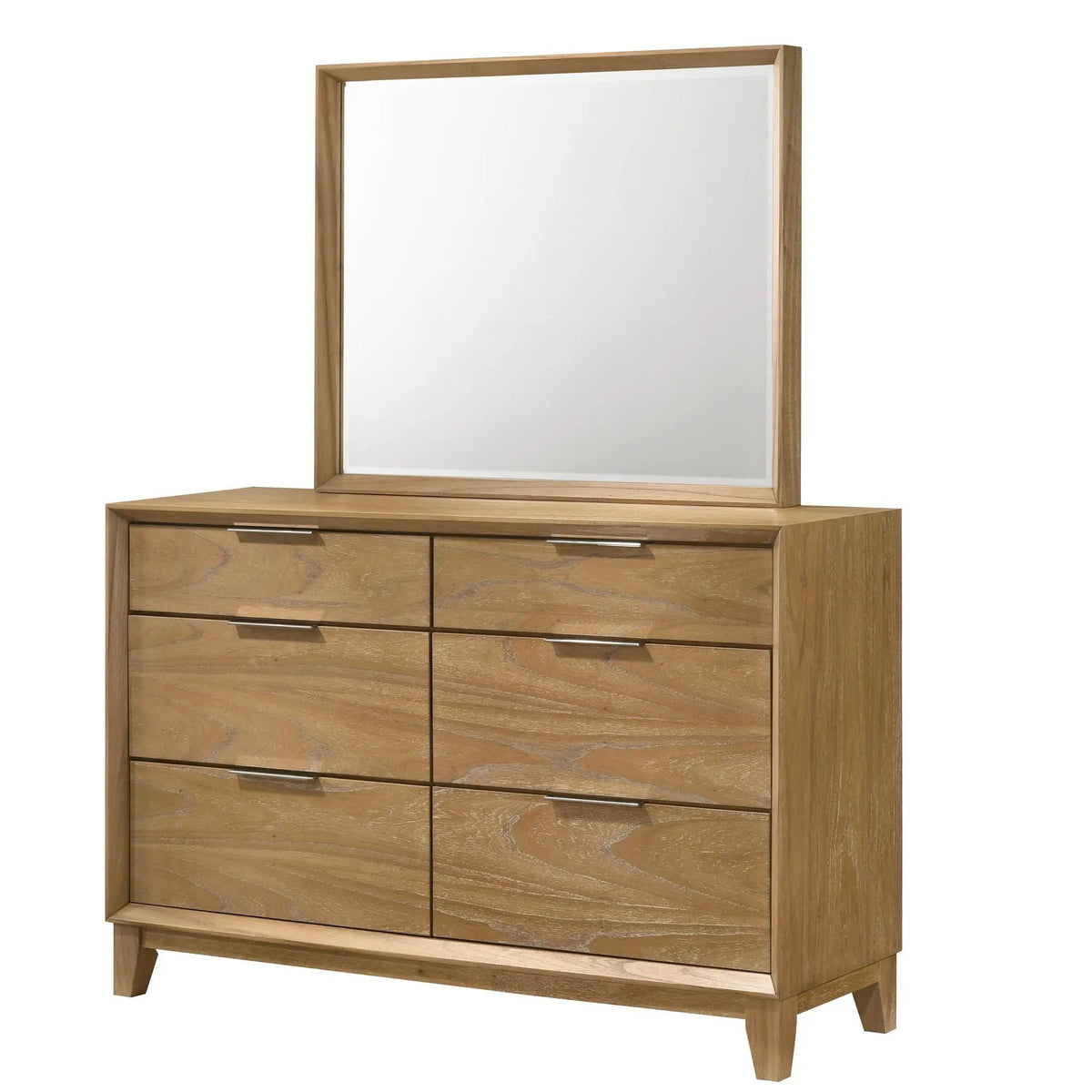 6 Drawer Storage Dresser | Natural Wood Finish | Clean-Lined Contemporary Style | 59.8 Inch Width