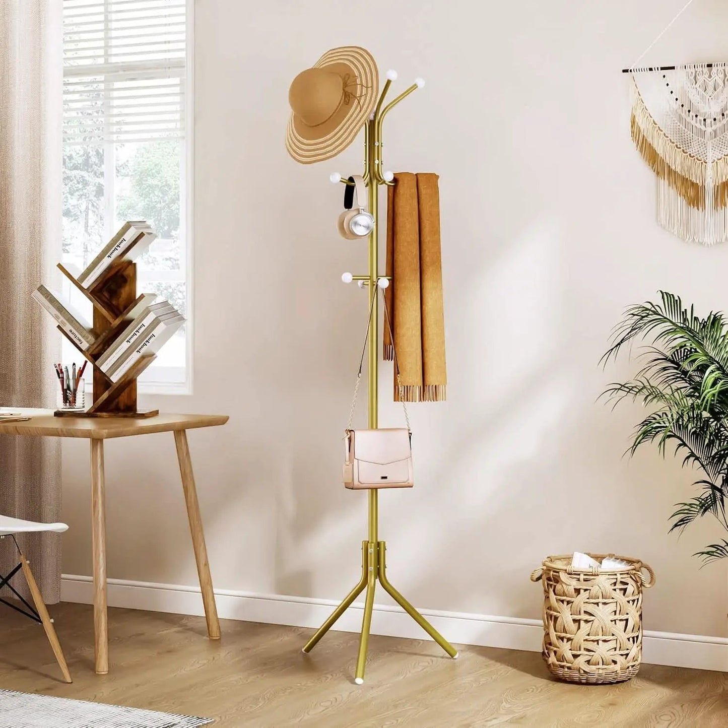 Rustic Brown 4 Tier Tree Bookshelf Free Standing Living Room from PriceLows™