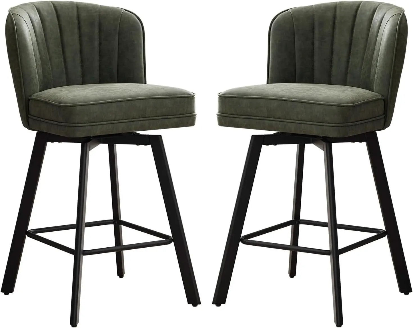 Swivel Counter Height Bar Stools Green Faux Leather from PriceLows™