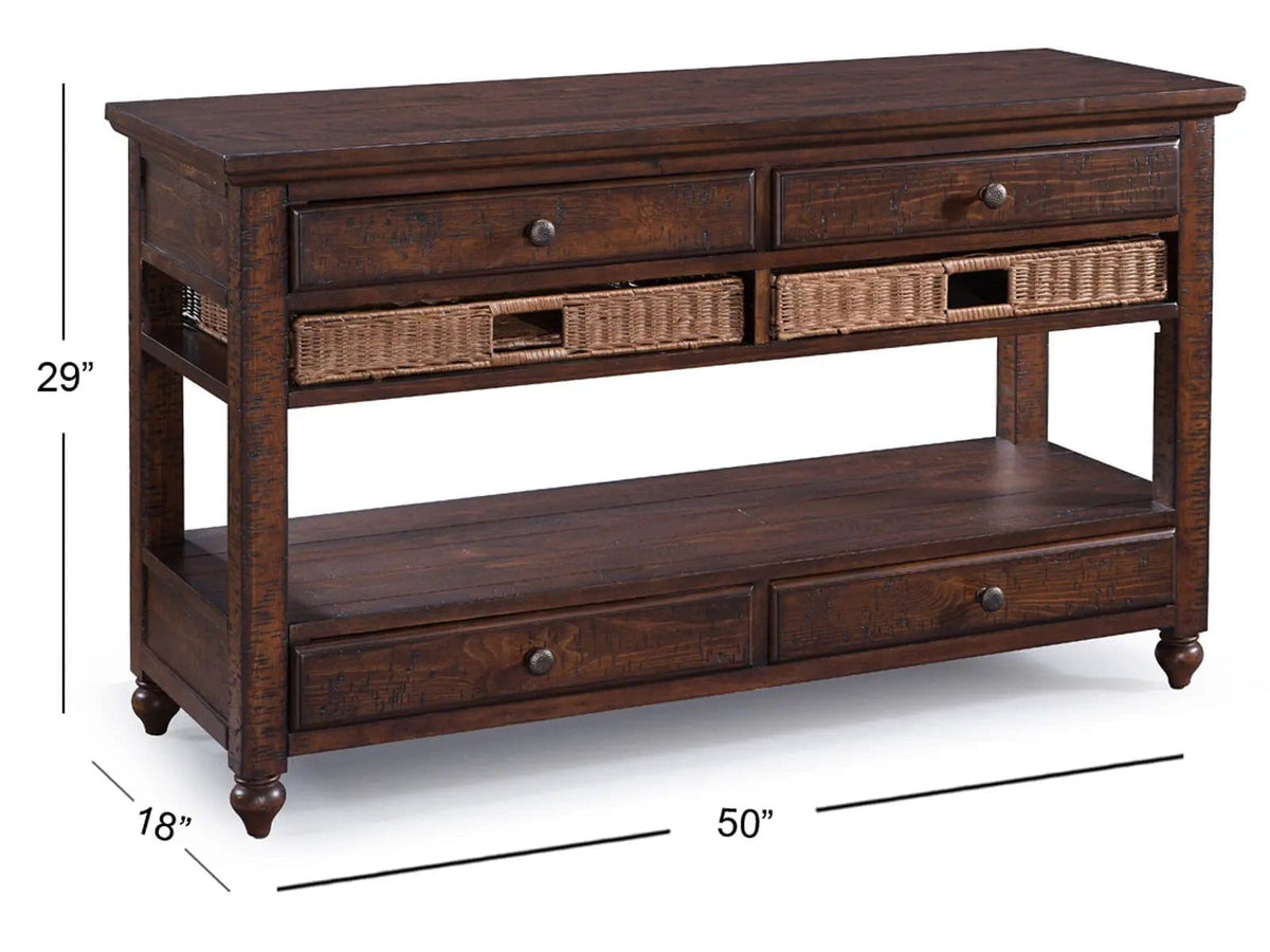 Cottage Lane Wood Sofa Table | 18 x 50 x 29 in | Rattan & Veneer | Coffee