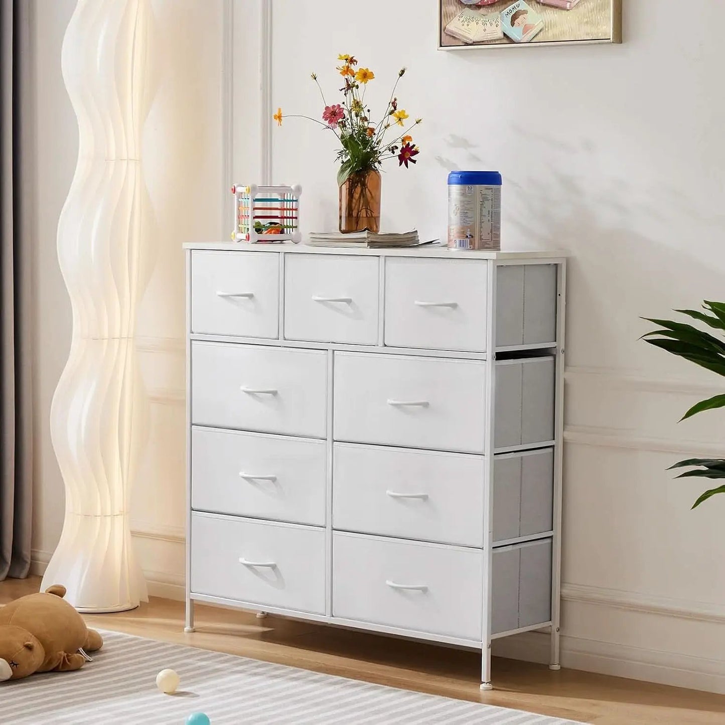 Sturdy Nine Drawer Dresser With Wood Top And Steel Frame from PriceLows™