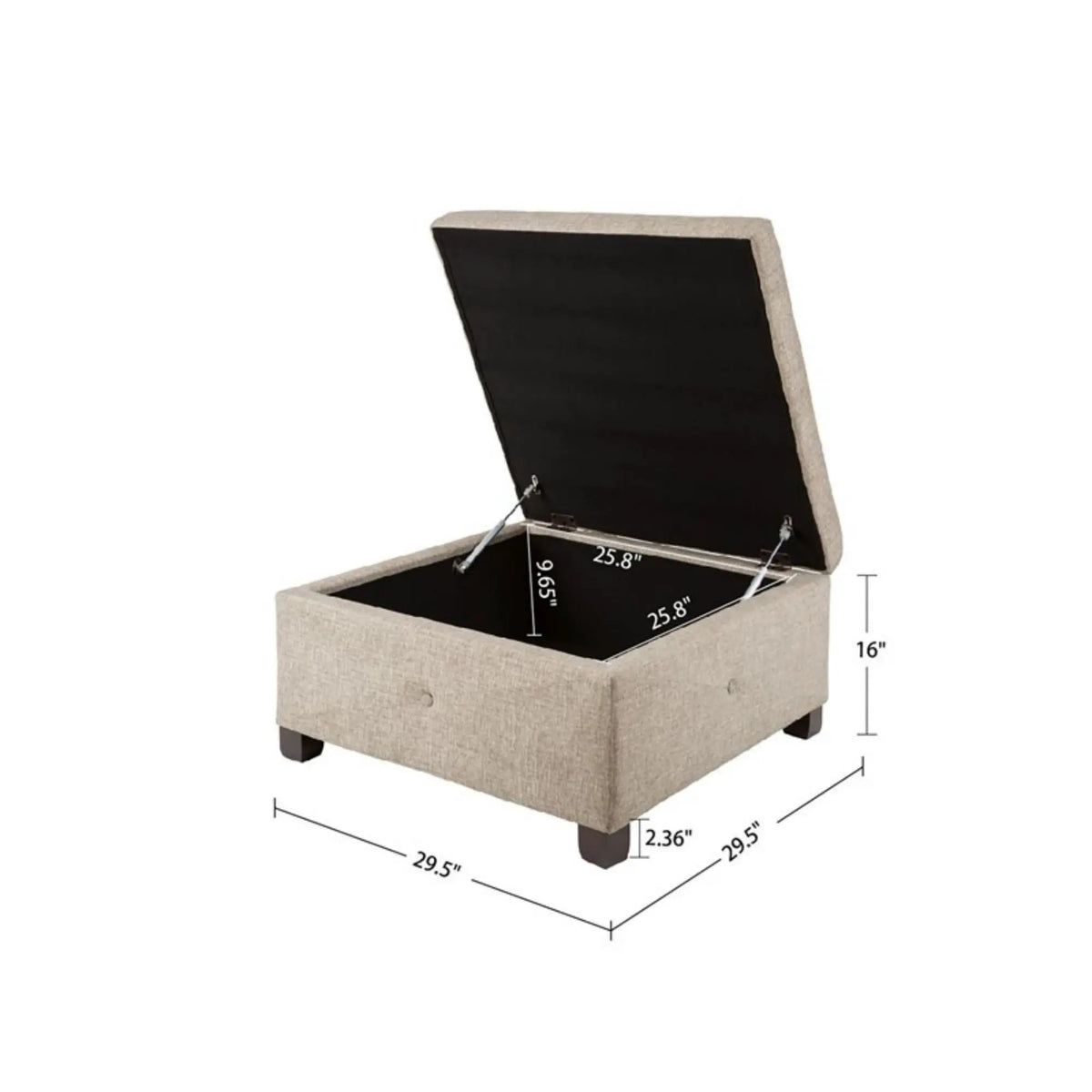 Aspen Storage Ottoman | Soft Close Lid | Button Tufted Fabric | 29.5 Inch Width