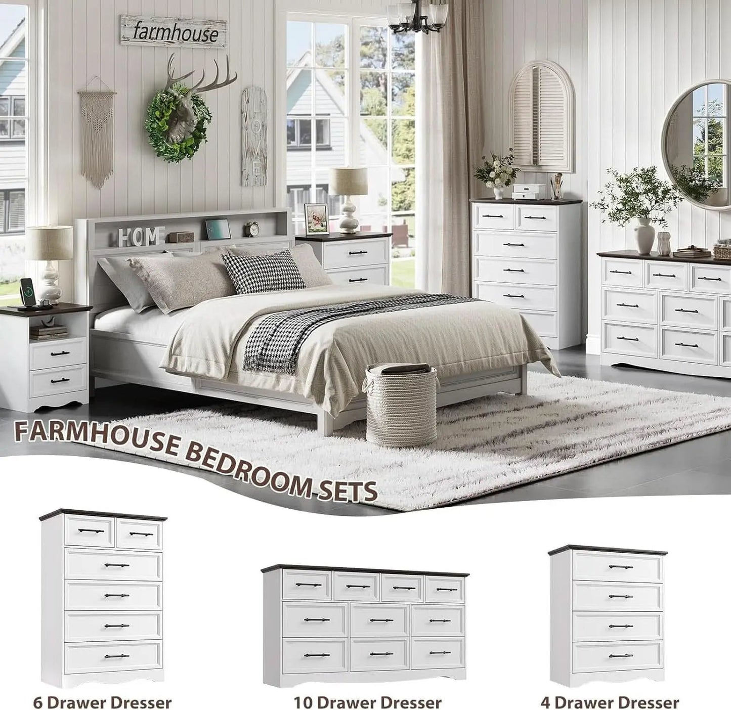 White Farmhouse Dresser FortyFourInchesTall Storage from PriceLows™