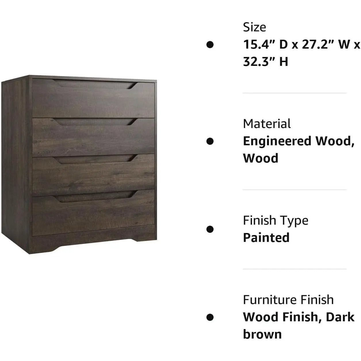 Modern 4 Drawer Dresser Walnut Finish For Bedroom Storage from PriceLows™