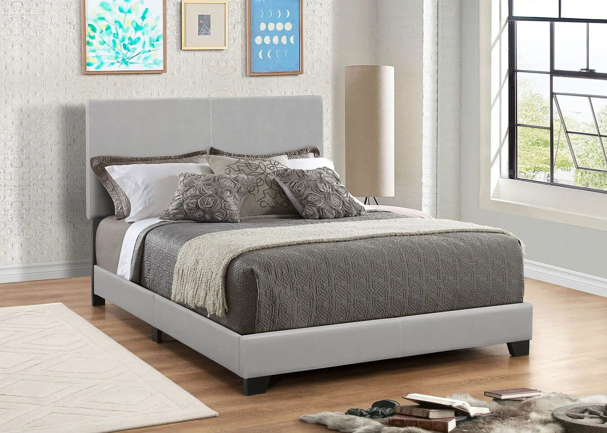Dorian Faux Leather Upholstered Full Panel Bed | 58 x 81.25 x 45.75 in | Faux Leather & Wood | Grey