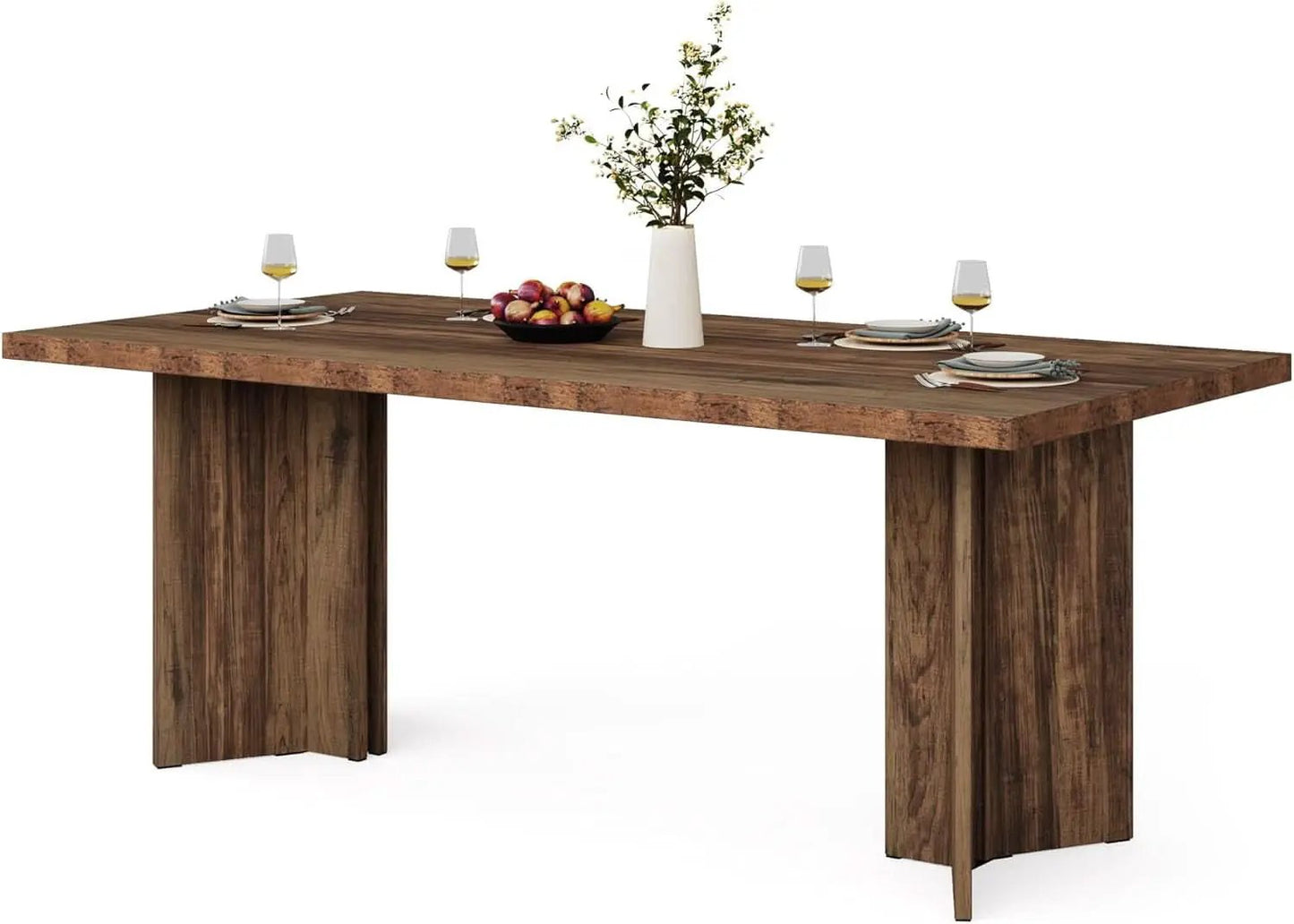 63 Inch Dark Brown Farmhouse Dining Table With Large Tabletop For 4 To 6 People from PriceLows™