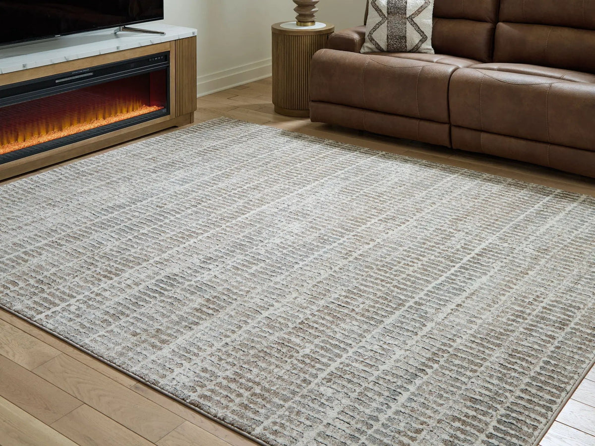 Fuadwick Area Rug | 94 x 120 Inch | Classic Stripe Pattern | Contemporary Style