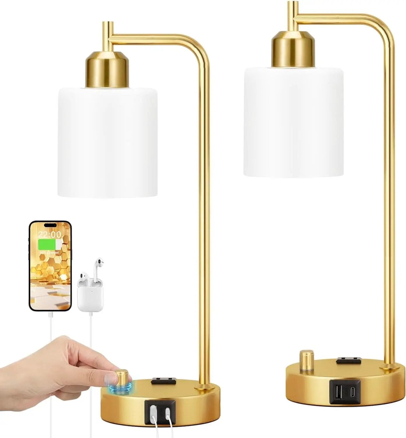 Industrial Table Lamps With USB Ports Dimmable Gold Shade from PriceLows™