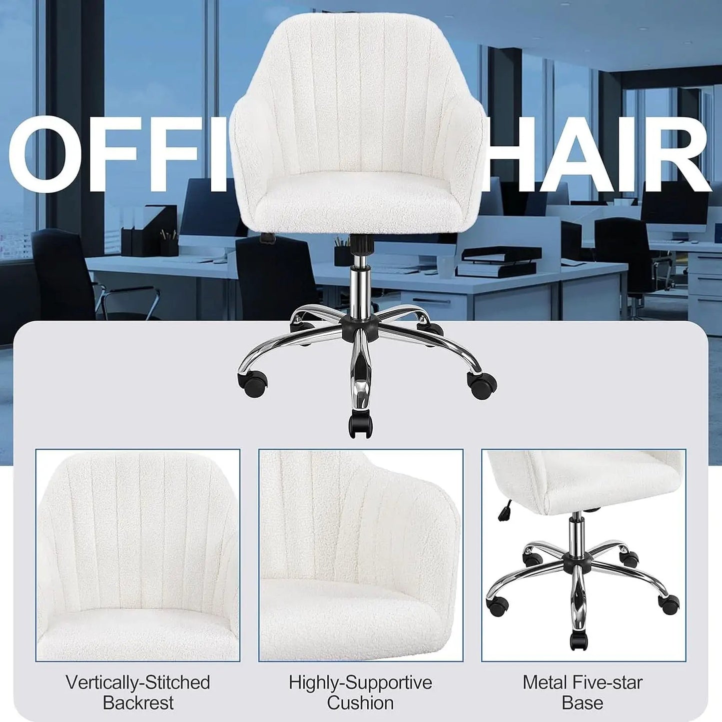 Ivory Boucle Vanity Chair Height Adjustable Makeup Desk Chair from PriceLows™