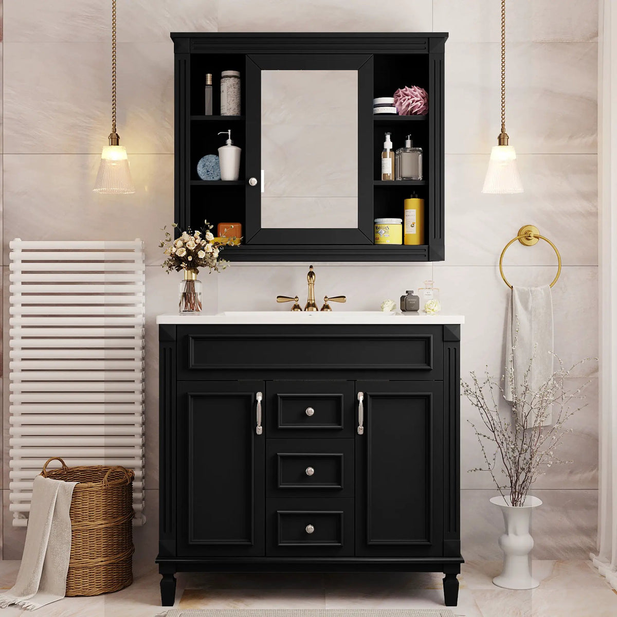 Bathroom Vanity With Top Sink | Mirror Cabinet Included | 2 Soft Closing Doors | 2 Drawers