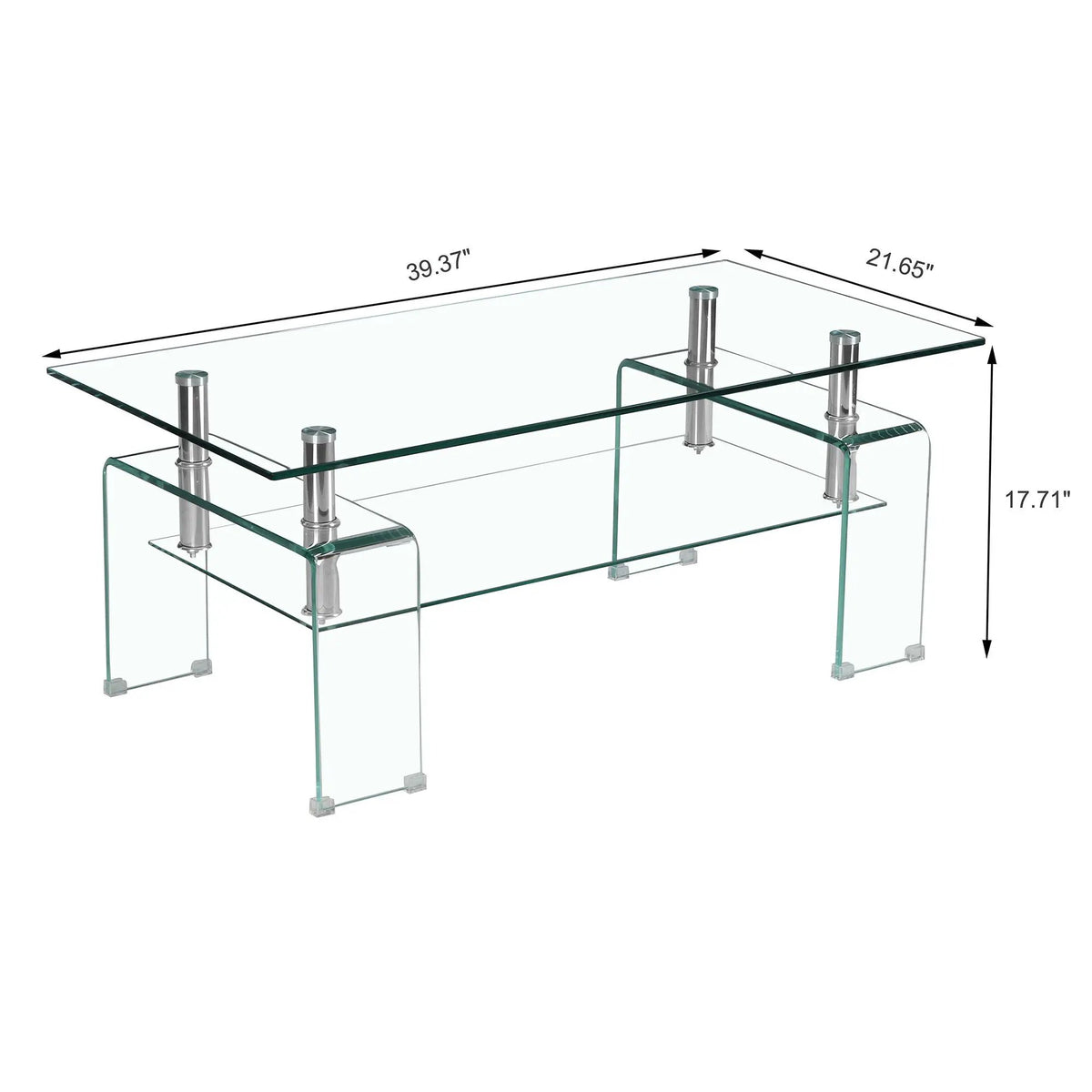 Tempered Glass Coffee Table | Two Tier Storage | Modern Geometric Design