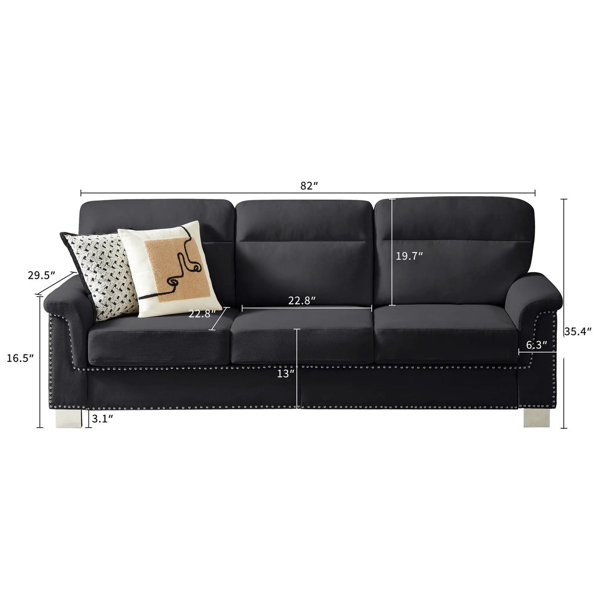3 Seater Stationary Sofa | High-Density Foam And Spring Pack | 84.2 Inch Length | Solid Structure