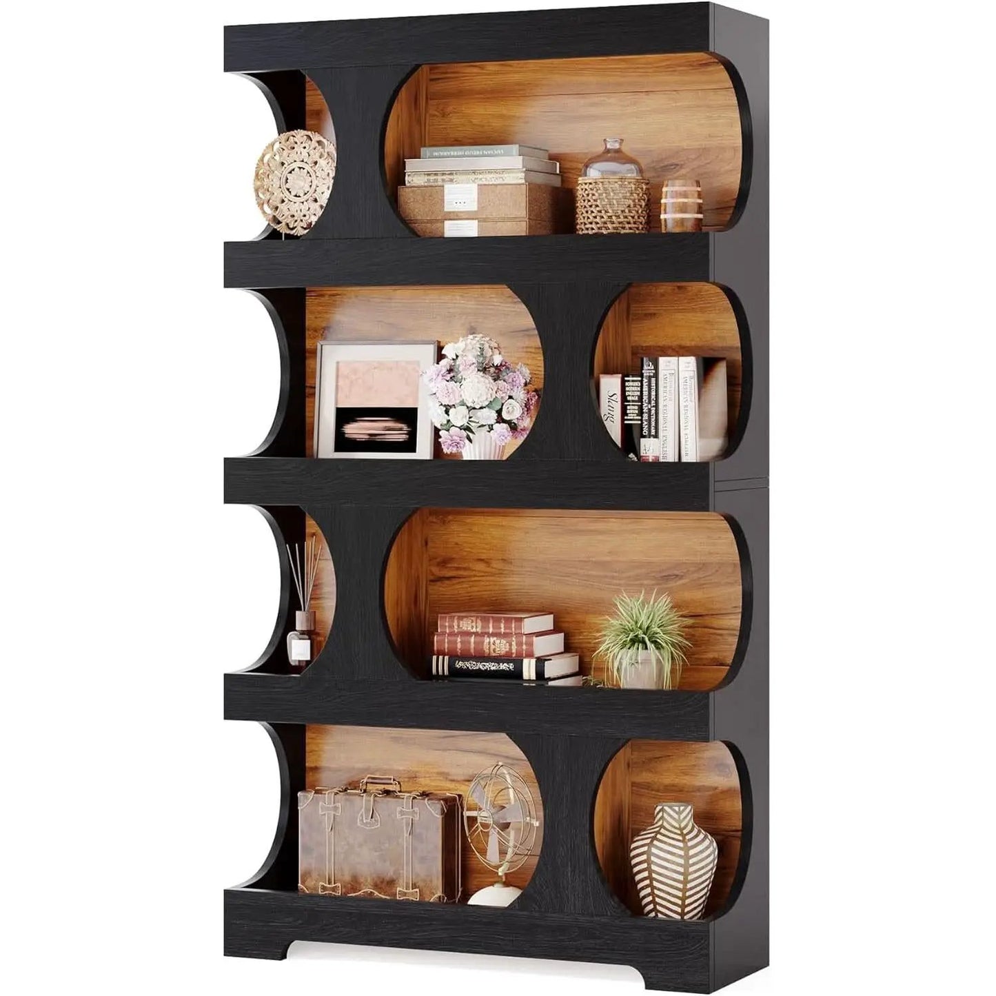 Black 71 Inch Tall Bookcase Modern Storage Display from PriceLows™