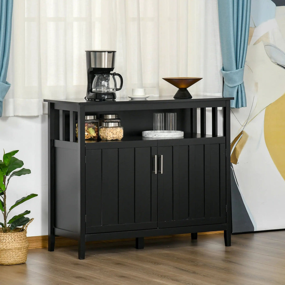 Homcom Sideboard Buffet Cabinet, Kitchen Cabinet, Coffee Bar Cabinet With 2 Doors | 41.8 x 17.8 x 35.5 in | Mdf | Black