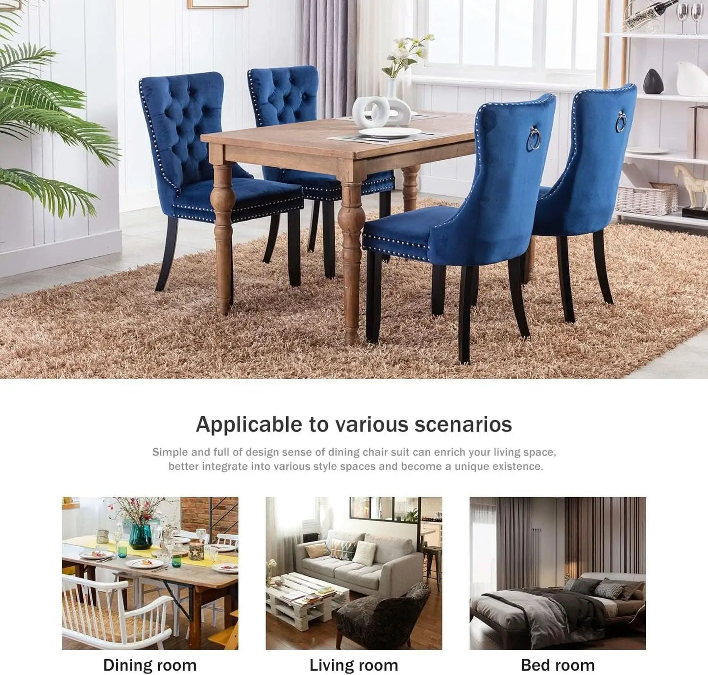 Navy Velvet Wingback Dining Chairs Set Of 4 Modern from PriceLows™