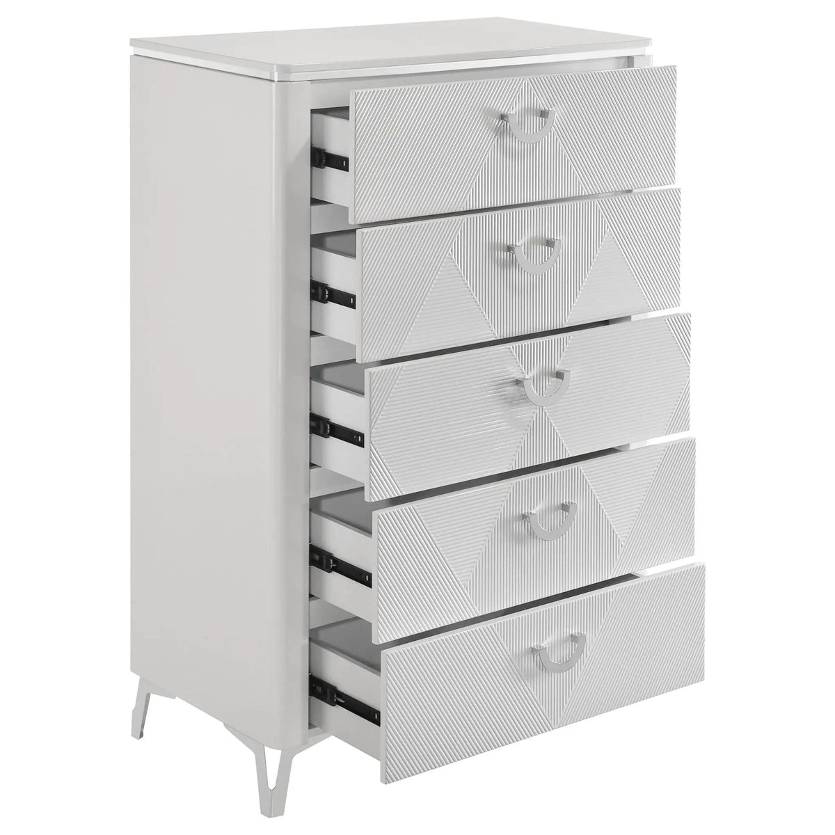 Cassia 5-drawer Bedroom Chest of Drawers White High Gloss | 35 x 17.75 x 52.25 in | Metal | Bedroom