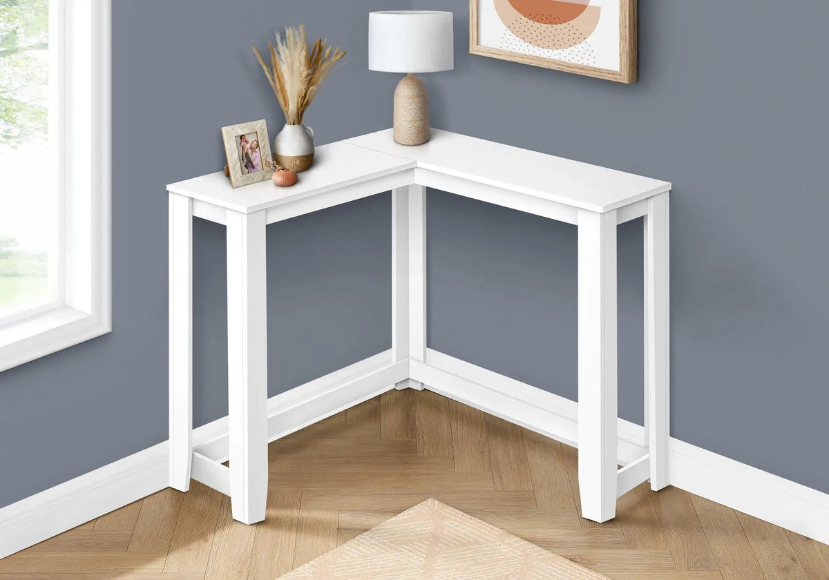 Corner Console Table | Unique Corner Design | Two-Tier Panel Construction | Hallway Use