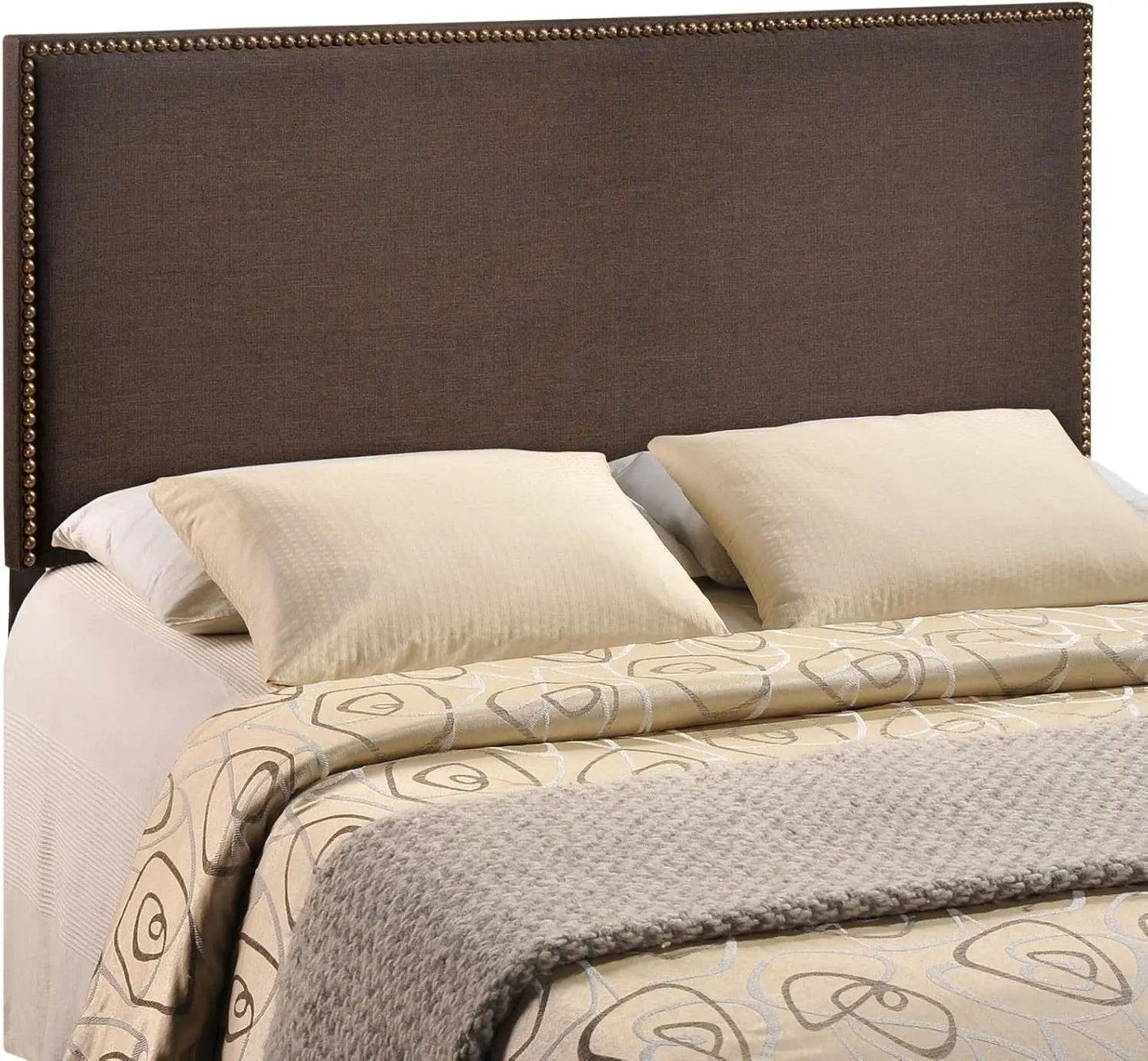 Elegant Upholstered Queen Headboard with Nailhead Trim from PriceLows™