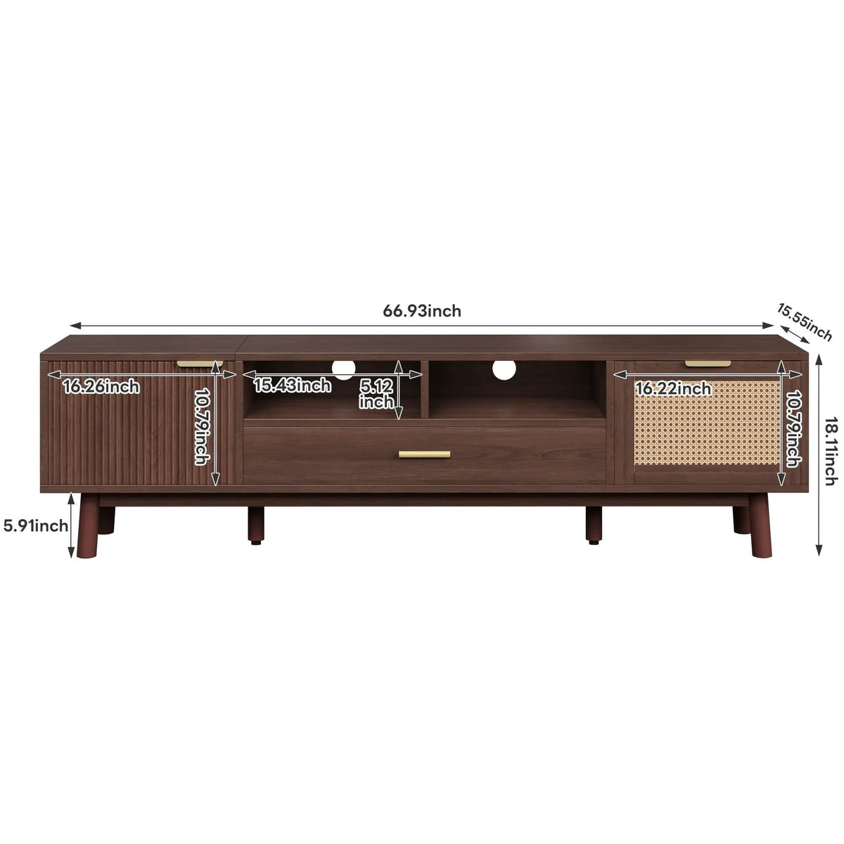 75 Inch TV Stand | Soft Closing Doors | Interwoven Rattan Door | Drop Down Cabinet