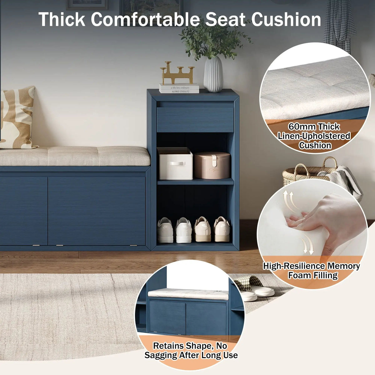 Entryway Storage Bench | Flip Top Compartment | Pine Wood Frame