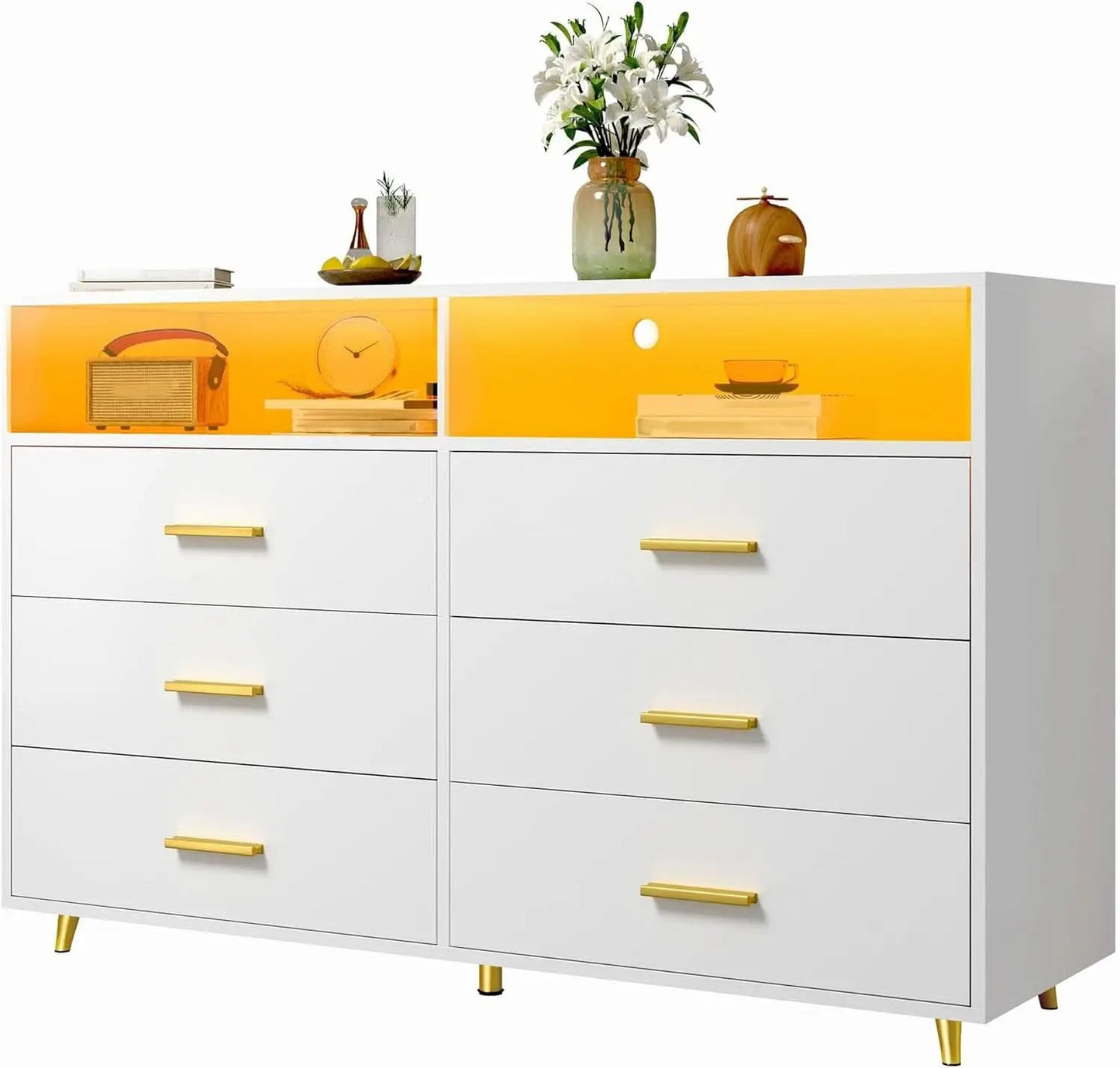 Elegant White Dresser With Integrated LED Lighting from PriceLows™