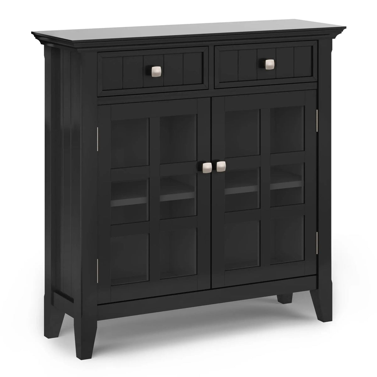 Acadian Entryway Storage Cabinet | Handcrafted Solid Wood | Two Drawers | Tempered Glass Doors