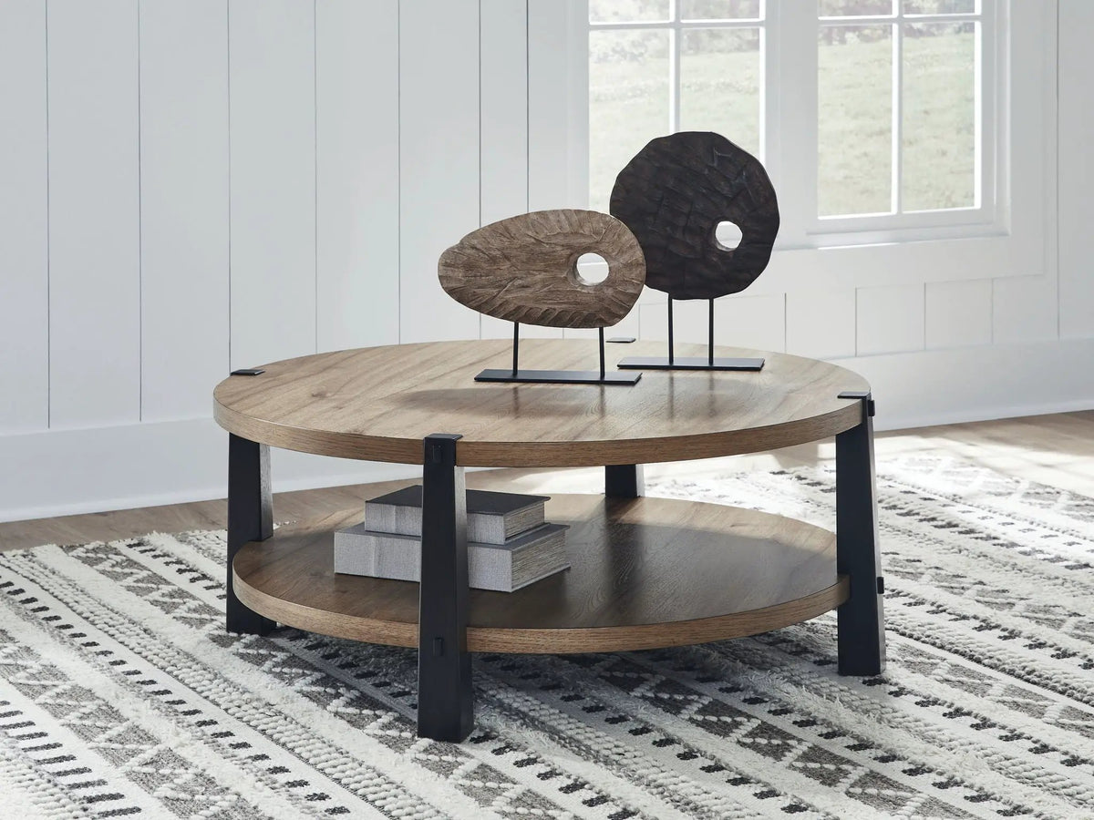 Ridgester Round End Table | Hickory Veneer | Natural Wood-Tone Finish | 22.5 Inch Diameter