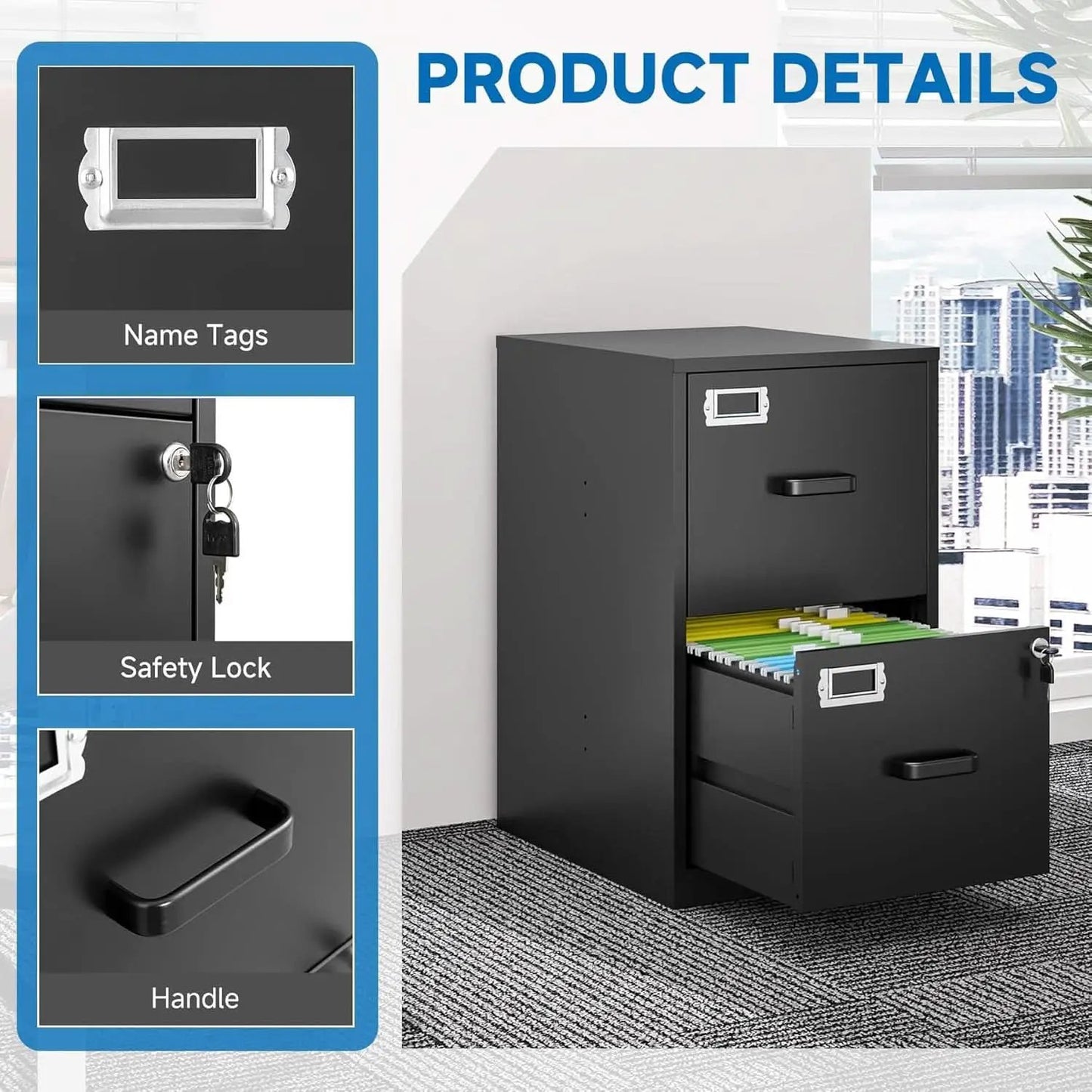 2 Drawer Locking Vertical File Cabinet For Letter Size Files Steel Office Storage from PriceLows™