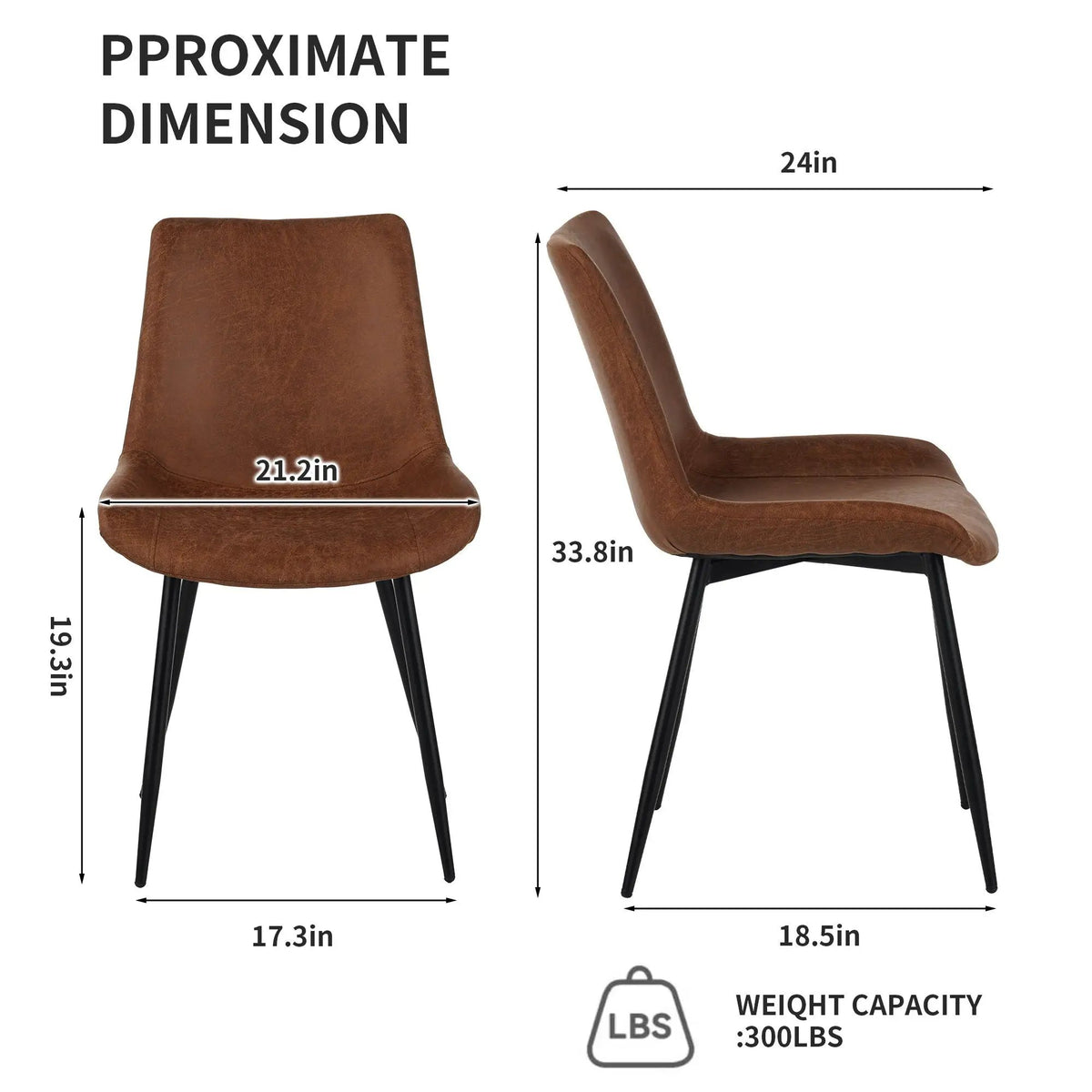 Dining Chairs | Set Of 4 | Brown | Water-Resistant PU Leather Seat