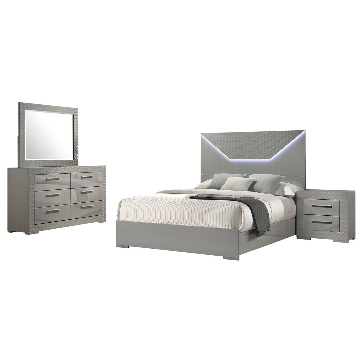 Ives 4-piece Queen Bedroom Set Grey High Gloss | 4-Piece Set | Bedroom Furniture | Bedroom
