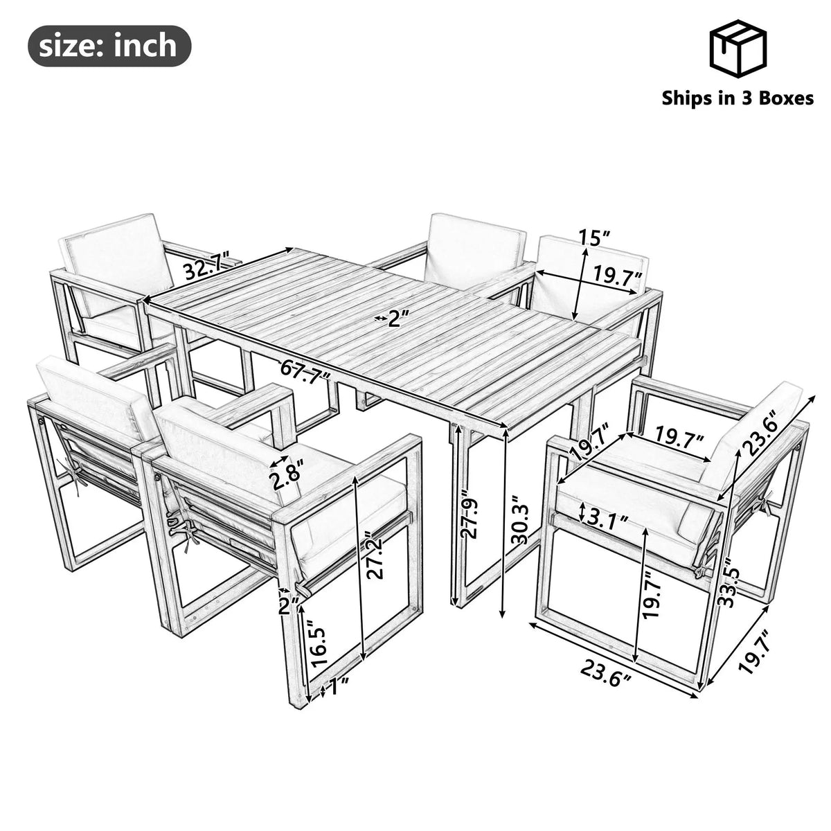 7-Piece Outdoor Dining Set | Acacia Wood And Steel Frame | Removable Cushions | Patio Table And Chairs