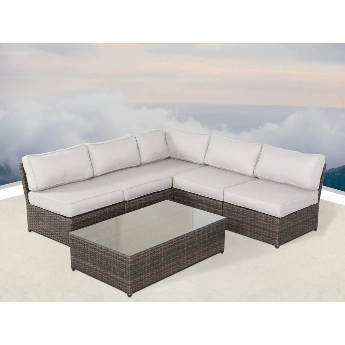 Outdoor Rattan Sectional Set | Half-Round HDPE Wicker | Rustproof Aluminum Frame | Fully Assembled