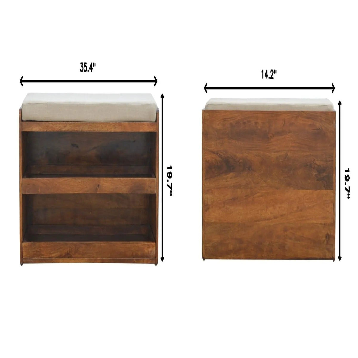 Pull Out Shoe Bench Chestnut / Mud Linen | 35.43 x 14.17 x 19.69 in | Mango Wood & Linen | Home