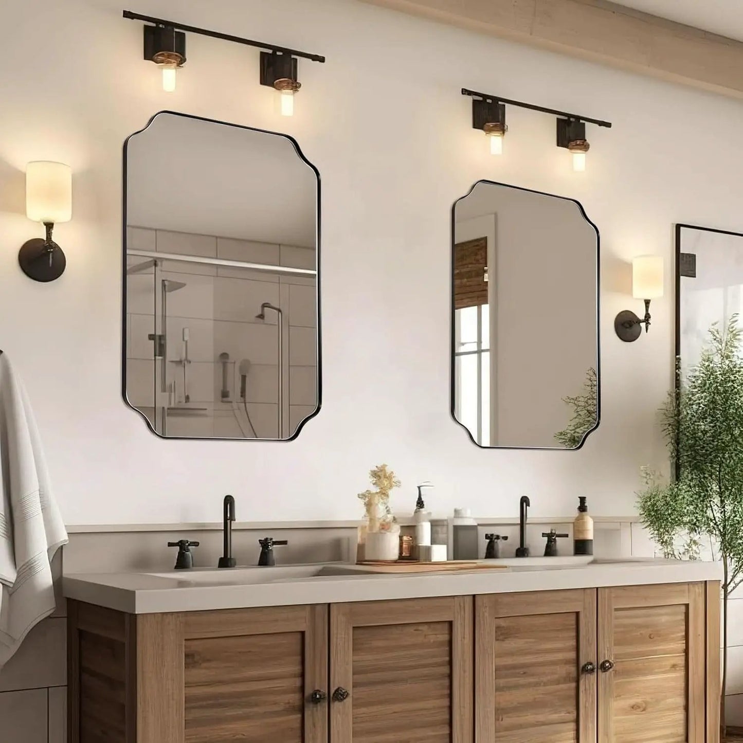 Black 22x30 Inch Scalloped Bathroom Mirror Stainless Frame from PriceLows™