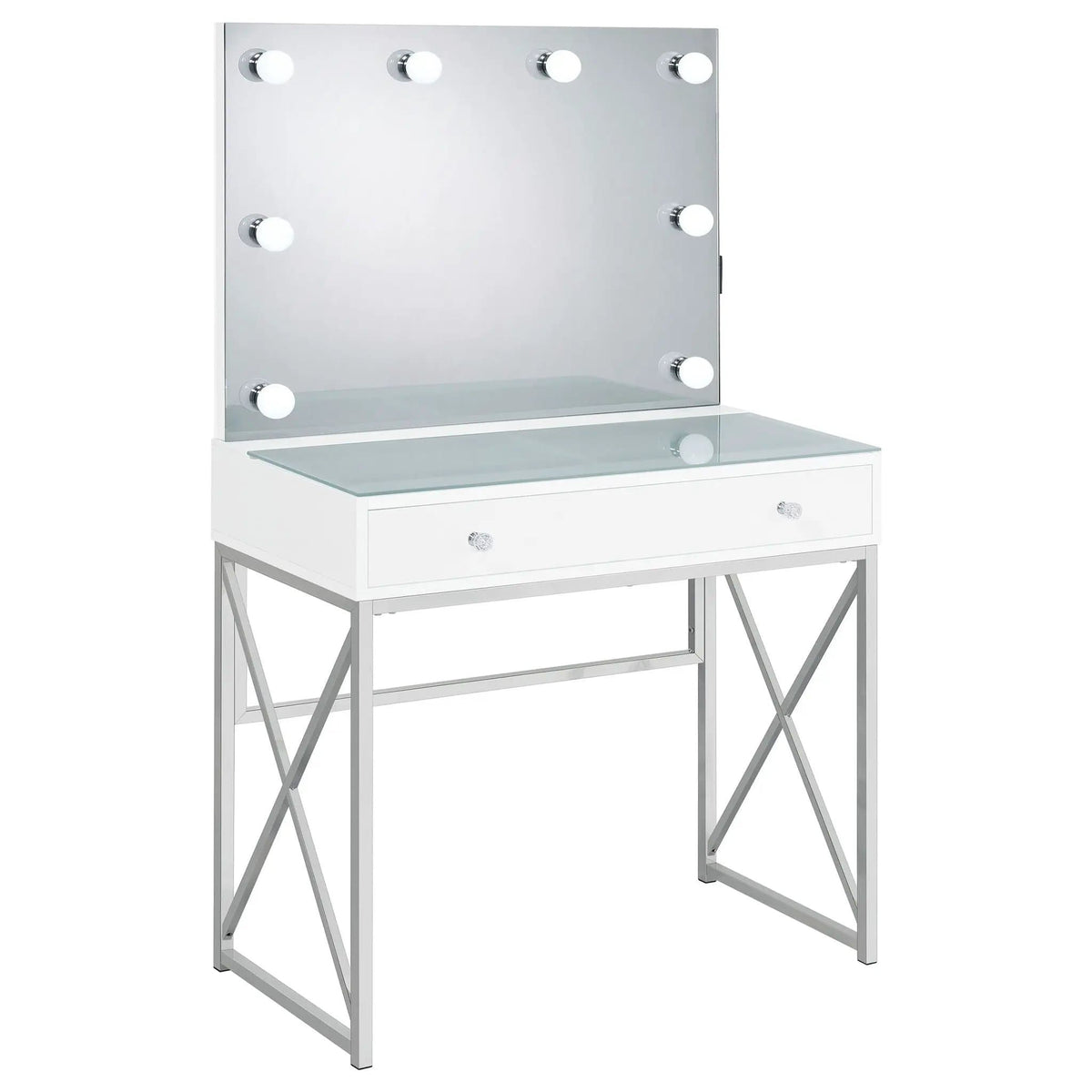 Eliza Vanity Set with Lighting & Stool White and Chrome | 31.75 x 16.5 x 53.25 in | Bathroom Furniture | Bathroom