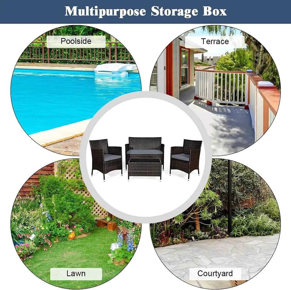 Elegant Four-Piece Rattan Patio Set with Soft Cushions from PriceLows™